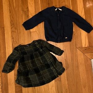 12 month fall/winter bundle: GAP plaid dress and navy Mayoral sweatshirt